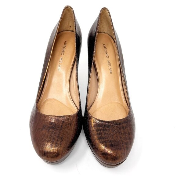 Antonio Melani Womens Metallic Bronze Embossed Leather Heel Pump Size 7.5 - Picture 2 of 12